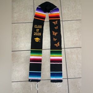 Class of 2026 Graduation Stole with Colorful Serape Stripes and Butterfly Design